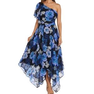 NWT Nightway One Shoulder Handkerchief Hem Dress Size 14